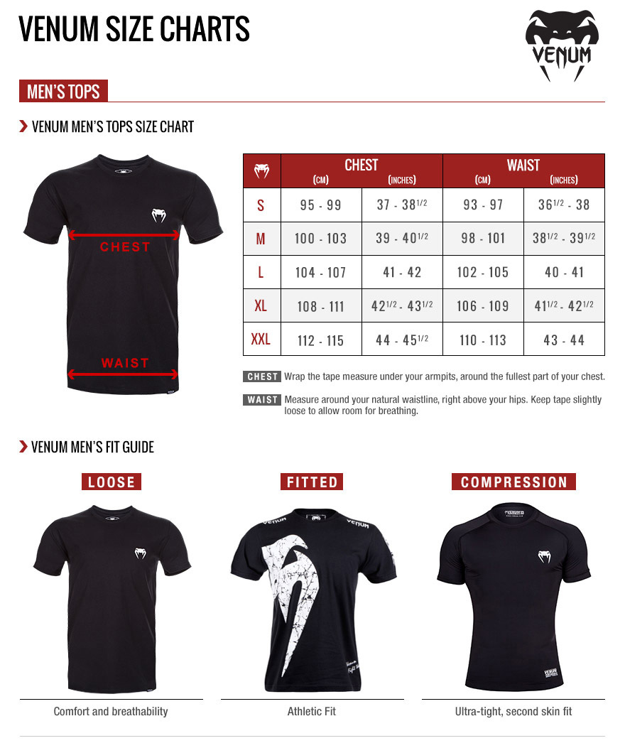 Venum men top size chart